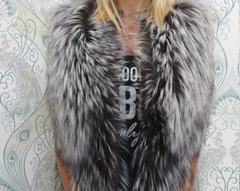 Women's Real Fur silver Fox vest gilet bodywarm waistcoat jacket full skin silver fox pelts natural fur volpe gift for her Many size S/M/L