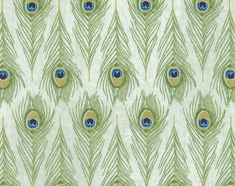 Timeless Treasures - Exotic - Peacock Feathers - Vero-CM5287 - Cream - 100% Cotton Fabric by the Yard - Choose Your Cut