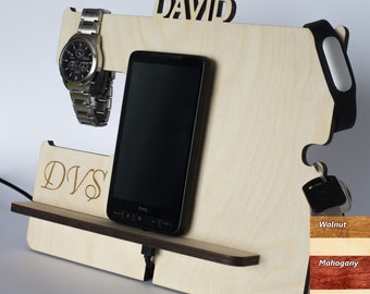 Men Boyfriend Gifts, Wooden phone stand, Phone dock, Docking stating, iPhone charging station, Mens Valentines day gift