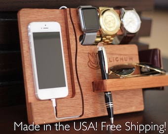 Docking Station, Apple Watch Charging Station, Apple Watch Stand, iPhone Dock, Tech Organizer, Gift for Dad, Gift for Him Gift for Boyfriend