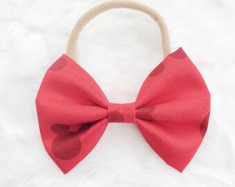 Baby headbands , baby girl headband , bow headband , fabric bow ,bow clip , hair bow ,nylon headband -'Red bow
