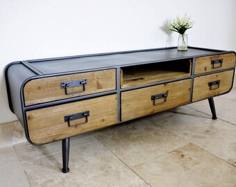 Industrial TV cabinet / console / Vintage Metal and wood Unit / Storage Cabinet Rack / rustic antique sideboard reclaimed wood unit table