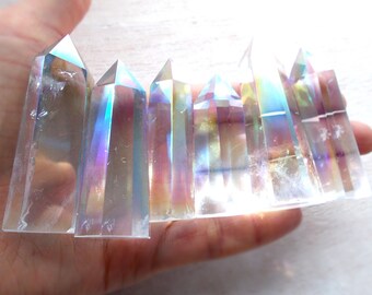 Rainbow Aura Quartz Crystal Points, Angel Aura Quartz Crystals for Healing, Crystal Crown, Crystal Grid, Jewelry Making