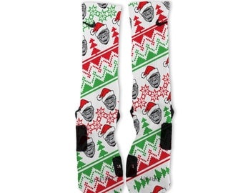 Custom Harambe Christmas Sweater Green Nike Elites Socks