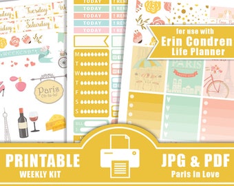 50% SALE Paris Planner Stickers PRINTABLE,Planner Stickers Kit,Love Planner Stickers,Planner Sticker for use with Erin Condren Life Planner