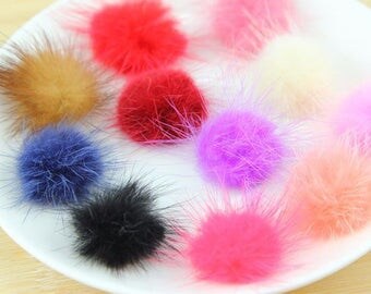 Pick color - 25 mm Genuine Natural Mink Fur Ball Pom pom Pair or 5 pcs for weddings, jewelery, sewing, crafts