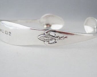 Beautifully Detailed Antique Handmade Sterling Silver Spoon Bangle / Bracelet - 1864