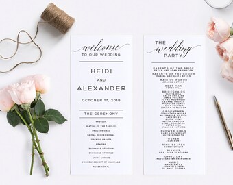Wedding Program Template, Instant Download, Printable, Editable PDF, DIY Wedding Program, Digital Calligraphy, Printable Wedding, #SN013_P