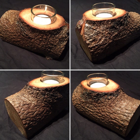 Items similar to Handmade natural wood log candle holder. This piece