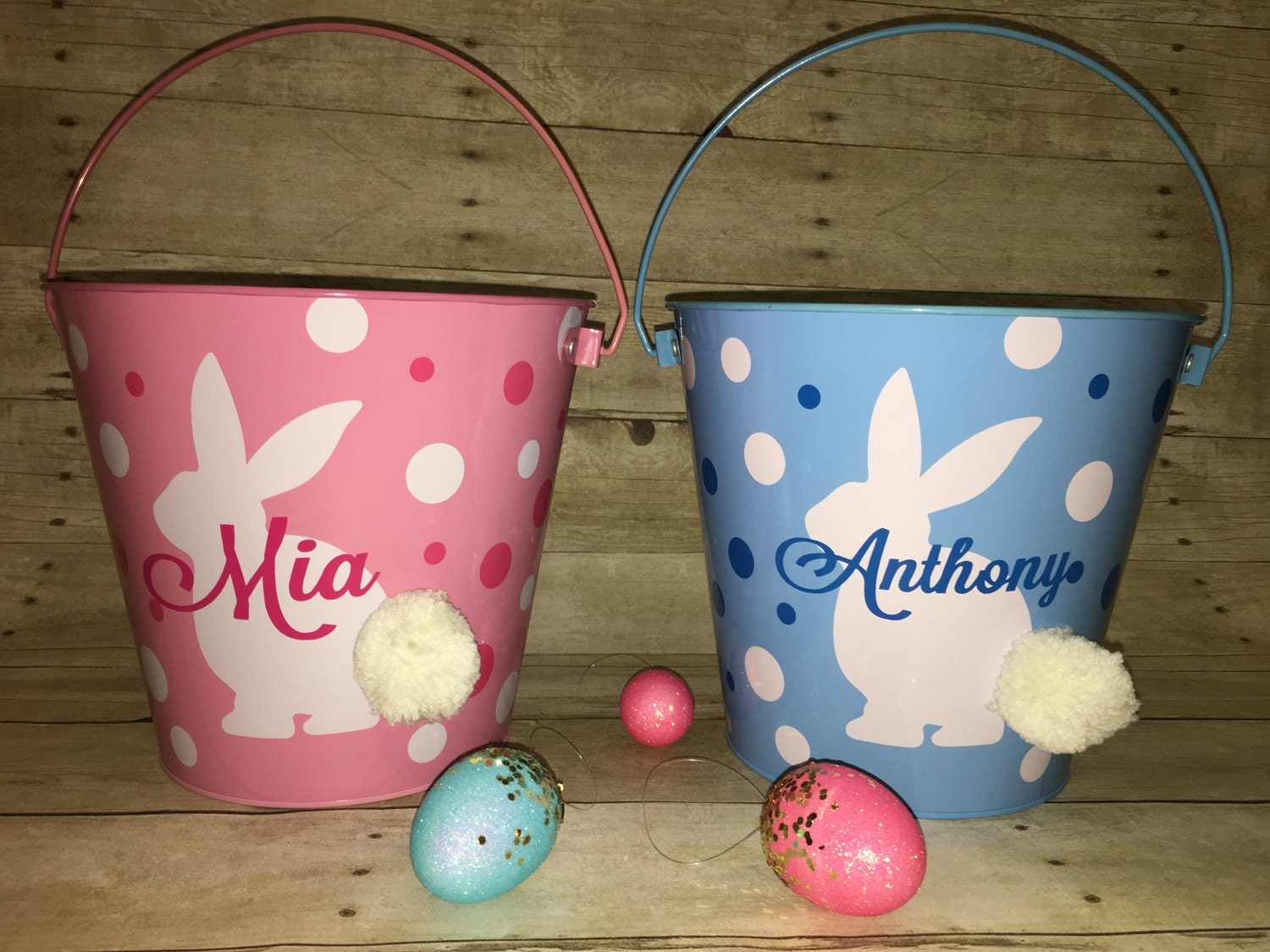 SALE Monogrammed Metal Easter Buckets personalized with your