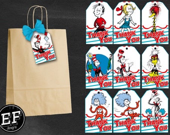 20 Dr Seuss Thank you, Dr Seuss Birthday Favor Tags, Dr Seuss Party Tags, Dr Seuss Favor Tag, Dr Seuss Labels Tag, Cat in the Hat