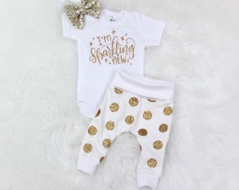 baby girl home coming outfit/Real "Glitter dot leggings/coming home outfit/newborn outfit