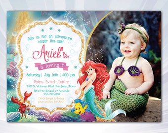 mermaid invitation - Baby Mermaid invitation - personalized - princess ariel invitation - ariel invitation
