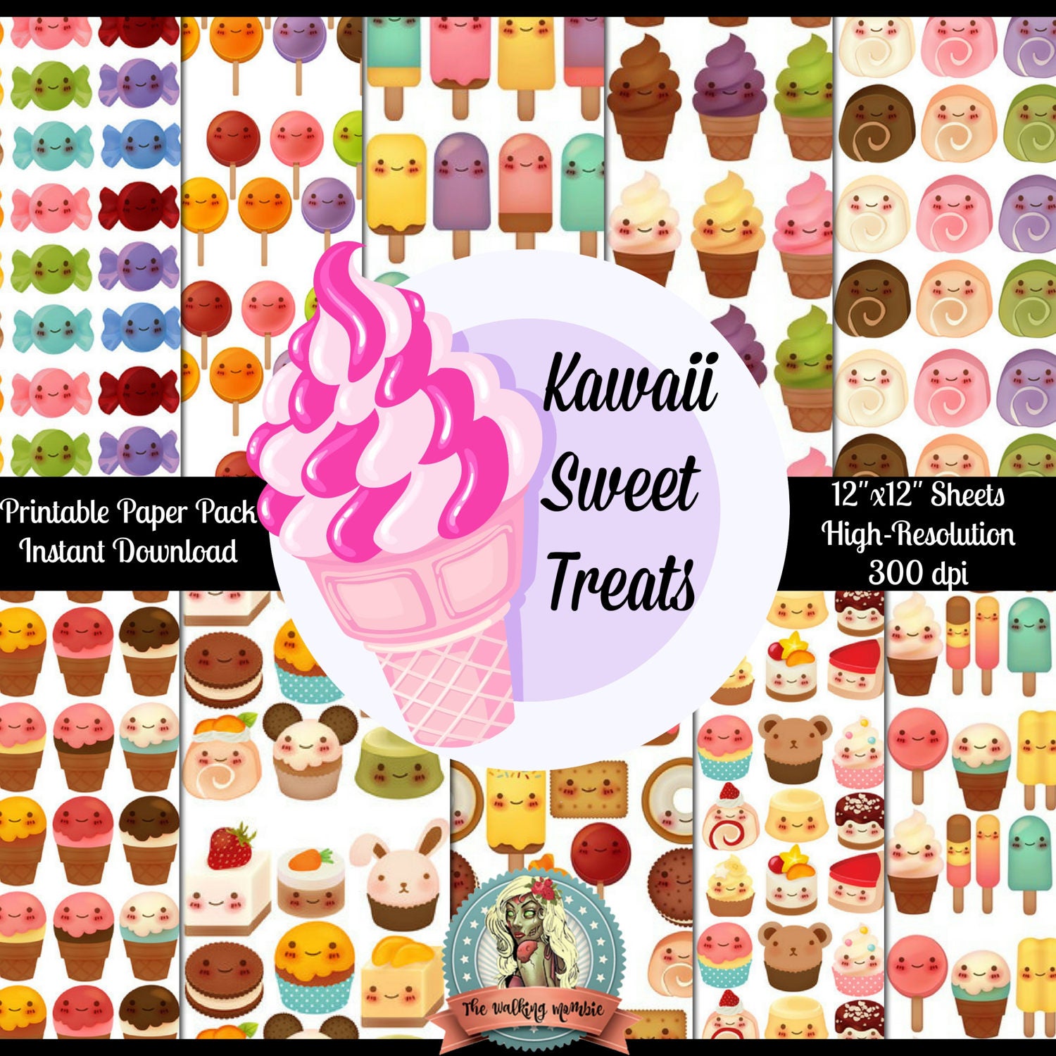 Cute Kawaii Sweet Treats Printable Paper, Kawaii Food, Kawaii Scrapbook ...