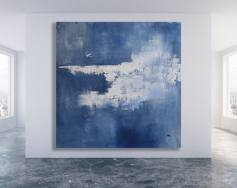 XL Minimalist Painting / Abstract Art / Blue and White Painting / Blue and White Abstract Art / Texture Painting / Large Painting