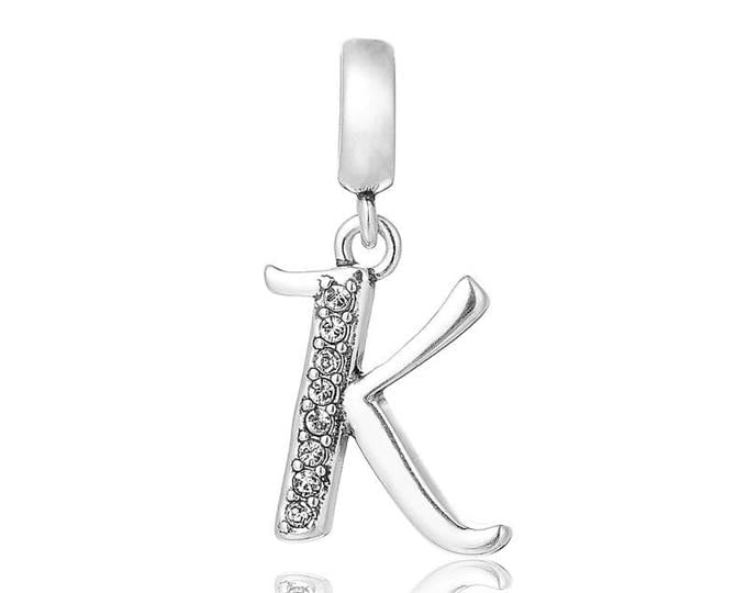 Letter K Initial Pendant Charm - 925 Sterling Silver - Personalised Gift - Gift Packaging available - Birthday Gift - Christening Gift