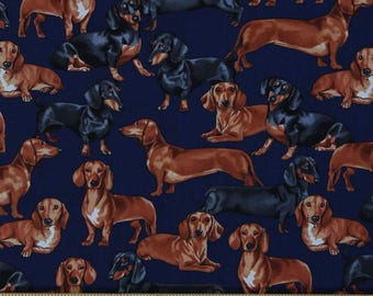Dog Fabric, Dachshund Fabric: Timeless Treasures Navy Dachshunds Allover 100% cotton Fabric by the yard 36"x43" (E275)