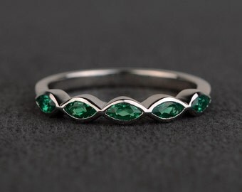 emerald rings wedding bands women emerald band engagement bands sterling silver marquise cut gemstone rings May birthstone ring