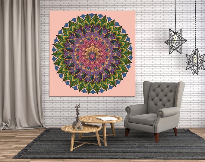 Colorful mandala spiritual art print canvas set for bedroom, mandala wall art yoga print, abstract boho style mandala wall decor