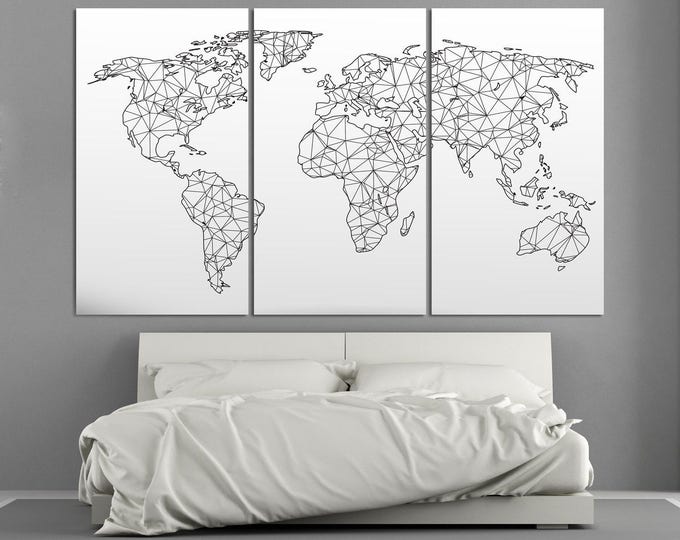 Large abstract geometric map of the world, black and white world map on canvas wall art, huge abstract map wall art Home & Office Decoration