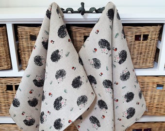 Handmade Linen Cotton Hedgehog Tea Towels Kitchen Towels Dish Towels.
