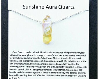 Sunshine aura crystal- raw crystal necklace- healing crystal jewelry- gift for seasonal depression- yellow crystal quartz- sunshine quartz