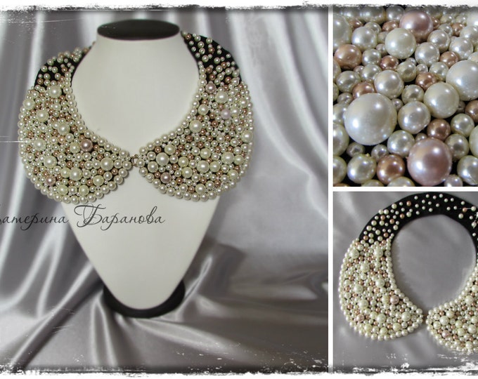 Pearl Peter Pan Collar Detachable necklace Pearl Embroidered collar chanel style fashion pearl collar Bib pearl Necklace Gift for her