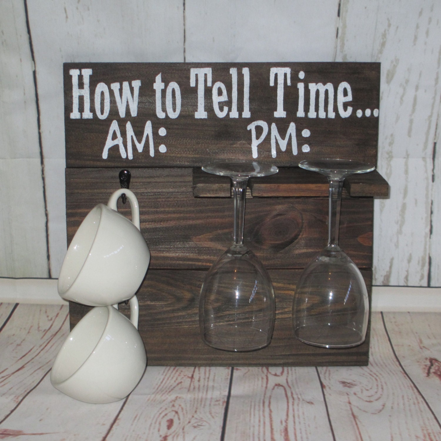 How To Tell Time AM PM Cup & Wine Glass Holder in Espresso