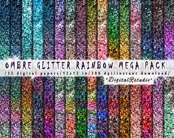 Glitter digital paper Ombre Rainbow printable wrapping papers Winter Christmas tinsel glittery sparkle Digital paper pack INSTANT DOWNLOAD