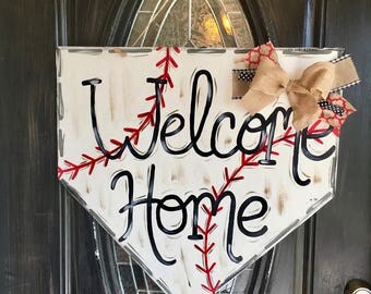 Baseball Door Hanger - Softball Door Hanger - Door Hanger- Summer Door Hanger - Spring Door Hanger - Welcome Sign - Painted Sign - Baseball