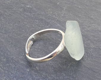 White Sterling Silver Guernsey Sea Glass Ring R10