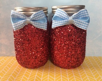 Ruby Slippers, Ruby slippers inspired decor, Wizard of Oz decor, Custom nursery decor, Glitter Mason jars