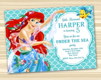 Mermaid Ariel Invitation. Little Mermaid Invitation. Diy Ariel Birthday Party. Mermaid Birthday Party. DIGITAL FILE.