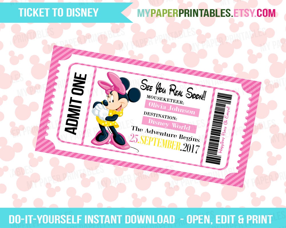 printable ticket to disney diy personalize instant download