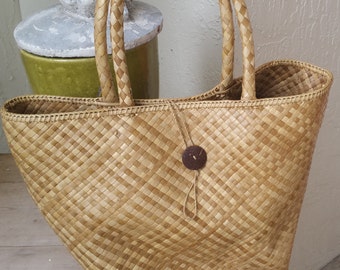 Woven Bag Vintage Raffia Carry All Purse Woven Natural Pocket Book Boho Woven Bag Antique Woven Tote Raffia Carry Bag