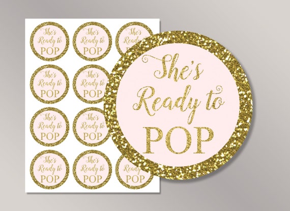 Shes Ready to pop stickers Pink Gold Ready to pop tags Baby