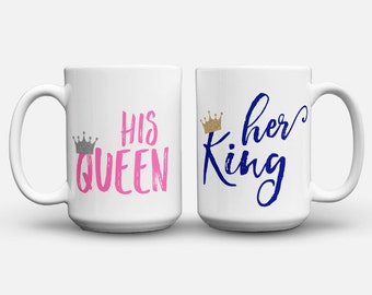 His and Hers Coffee Mug Set, His Queen, Her King, King and Queen Mug, Glitter Mugs, Couples Coffee Mug, His and Hers Coffee Mug Set, Couples