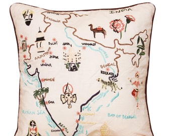 CUSHION EMBROIDERED map of the India