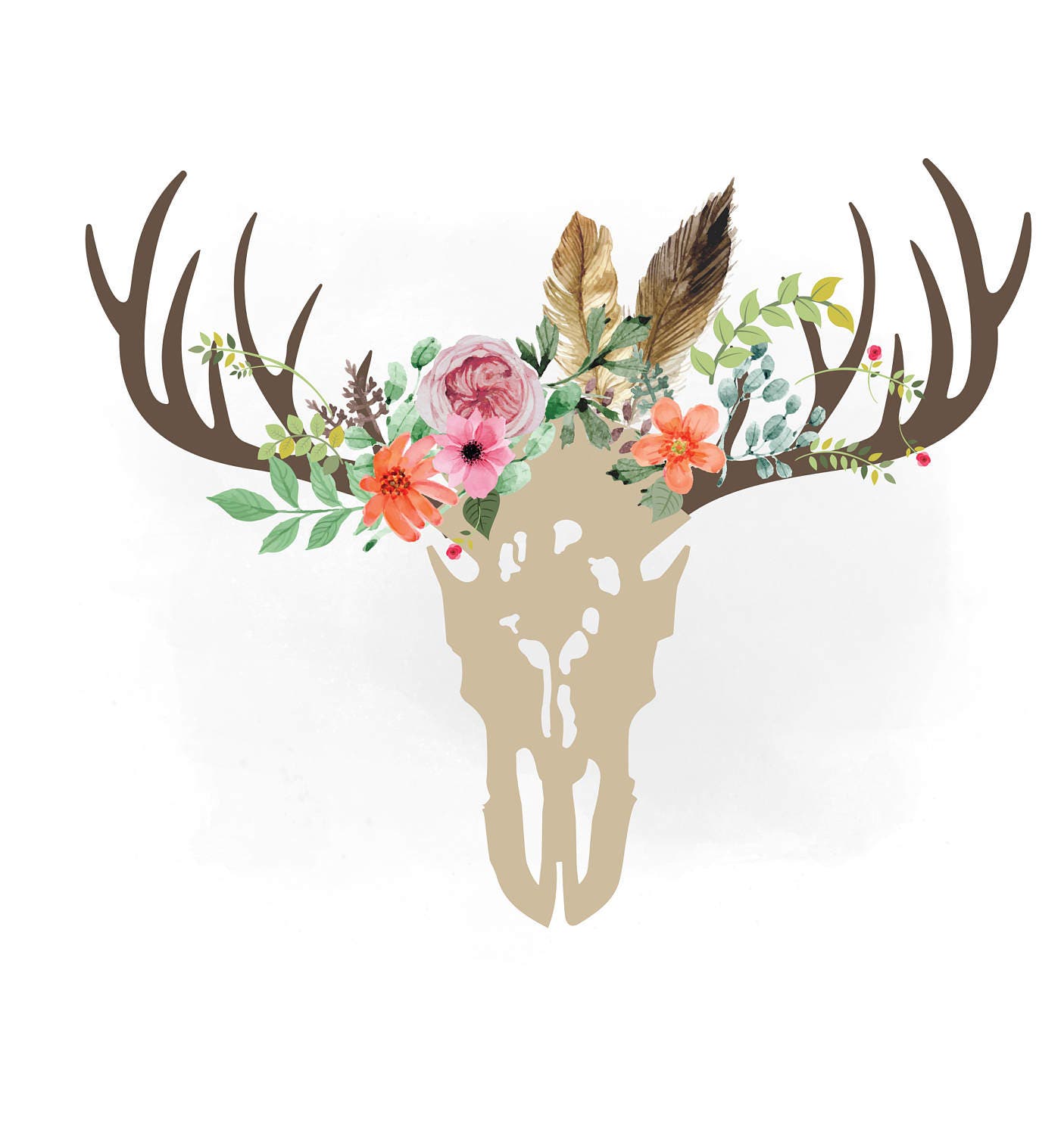 Floral Antlers Deer skull svg clipart Boho floral Antlers