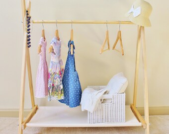 Kids Clothes Rack with Canvas Storage Shelf | Clothing Rack | Mini Fold Up A-Frame Rack | Rack | Dress Up Storage Rack