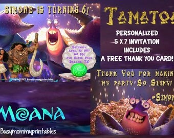 Tamatoa Invitation- Moana Tamatoa Invitation-Personalized with FREE Thank You Card-Tamatoa Crab-Moana Invitation- Moana Party-Moana Birthday