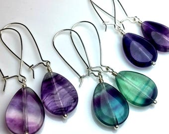 Rainbow Fluorite Earrings, Sterling Silver Dangle Earrings, Boho Jewelry, Summer party, Bridesmaid Jewelry, Teardrop Earrings, Bridal Party