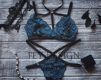 Embroidered Mesh Lingerie Set with Garter - The Honeymoon Edit main image 1