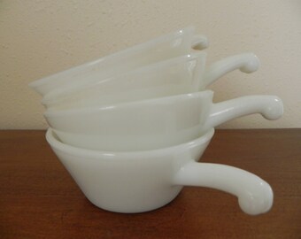 4 Anchor Hocking Fire King Soup Bowls with Handles Milkglass Bowls