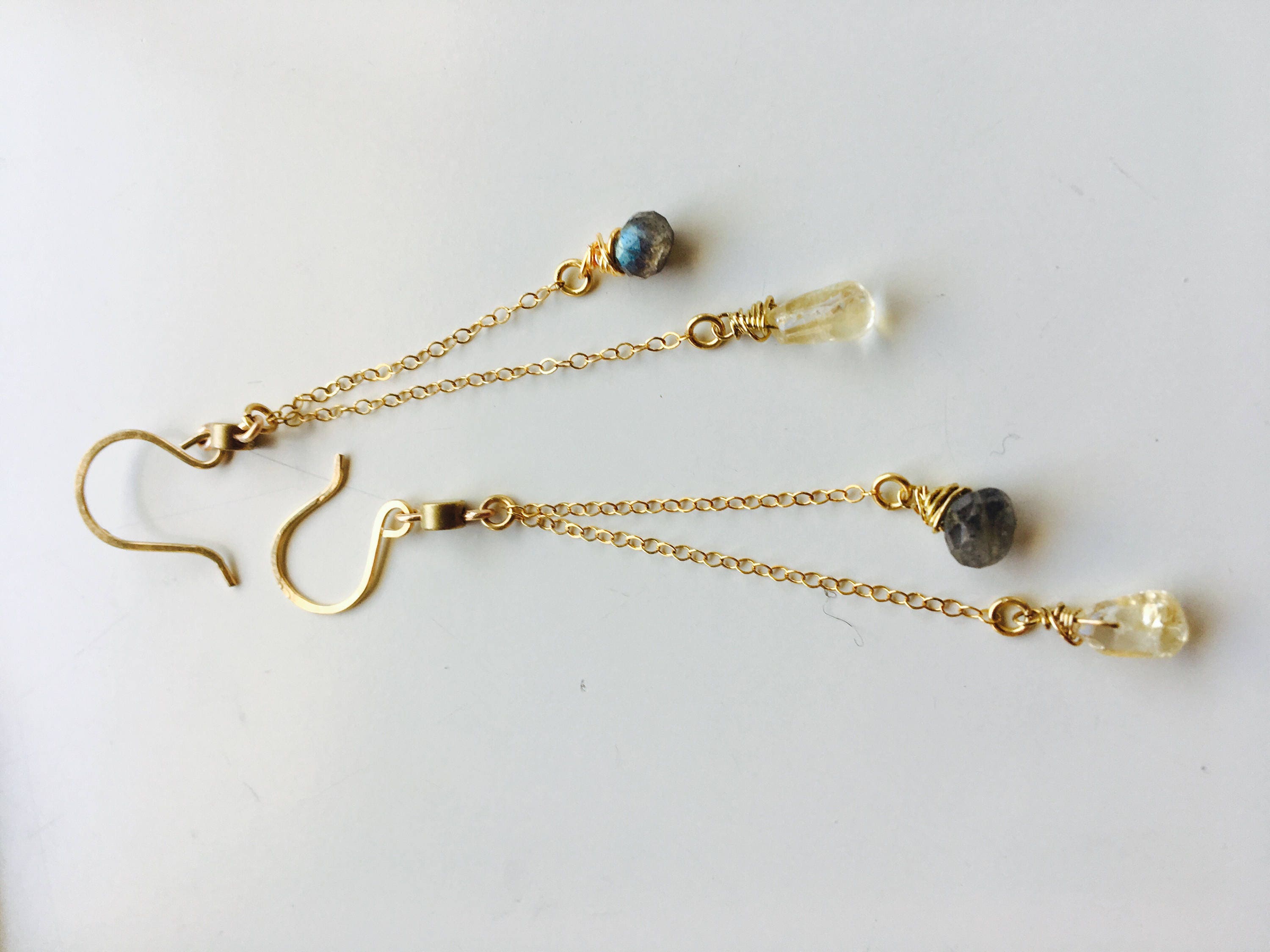 The Pria// Dangle Earrings// gold filk dangle earrings// gold dangle earrings// labradorite and citrine// wedding// bridal jewelry// wedding