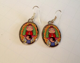 Our Lady of Guadalupe Earrings Virgen de Guadalupe Drop Earrings Dangle Earrings Double Sided