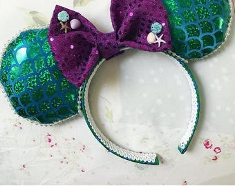 Minnie Mouse Disney ears Ariel the little mermaid inspired