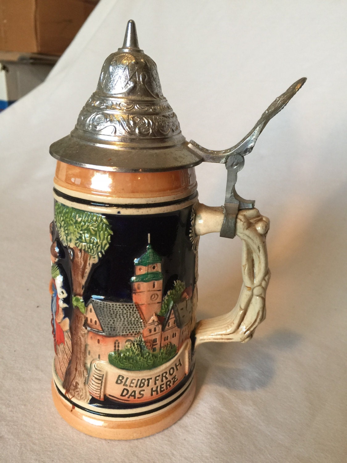 Vintage Western Germany Beer Stein with pewter lid