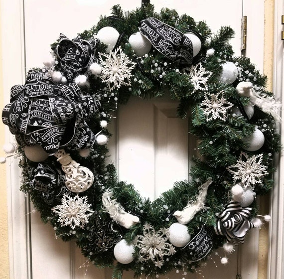 black white christmas wreath 24 inch black white christmas wreath 24 inch