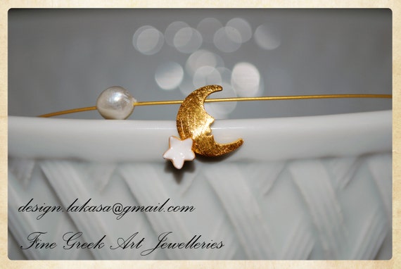 Necklace Moon Enamel Star Silver 925 Gold-plated Jewelry Handmade